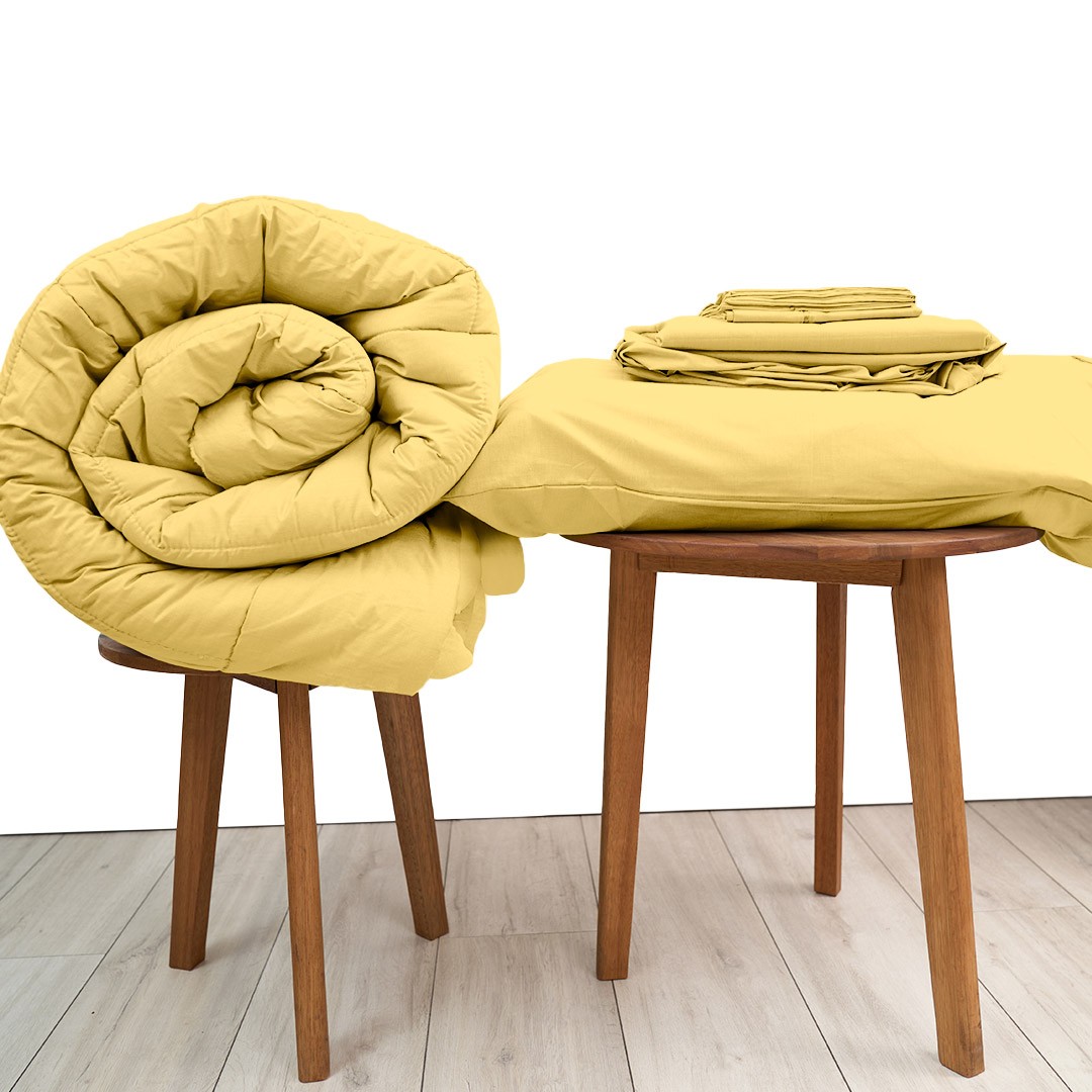 Basic Bedpack con cobertor hipoalergénico 150 hilos color amarillo 100% algodón