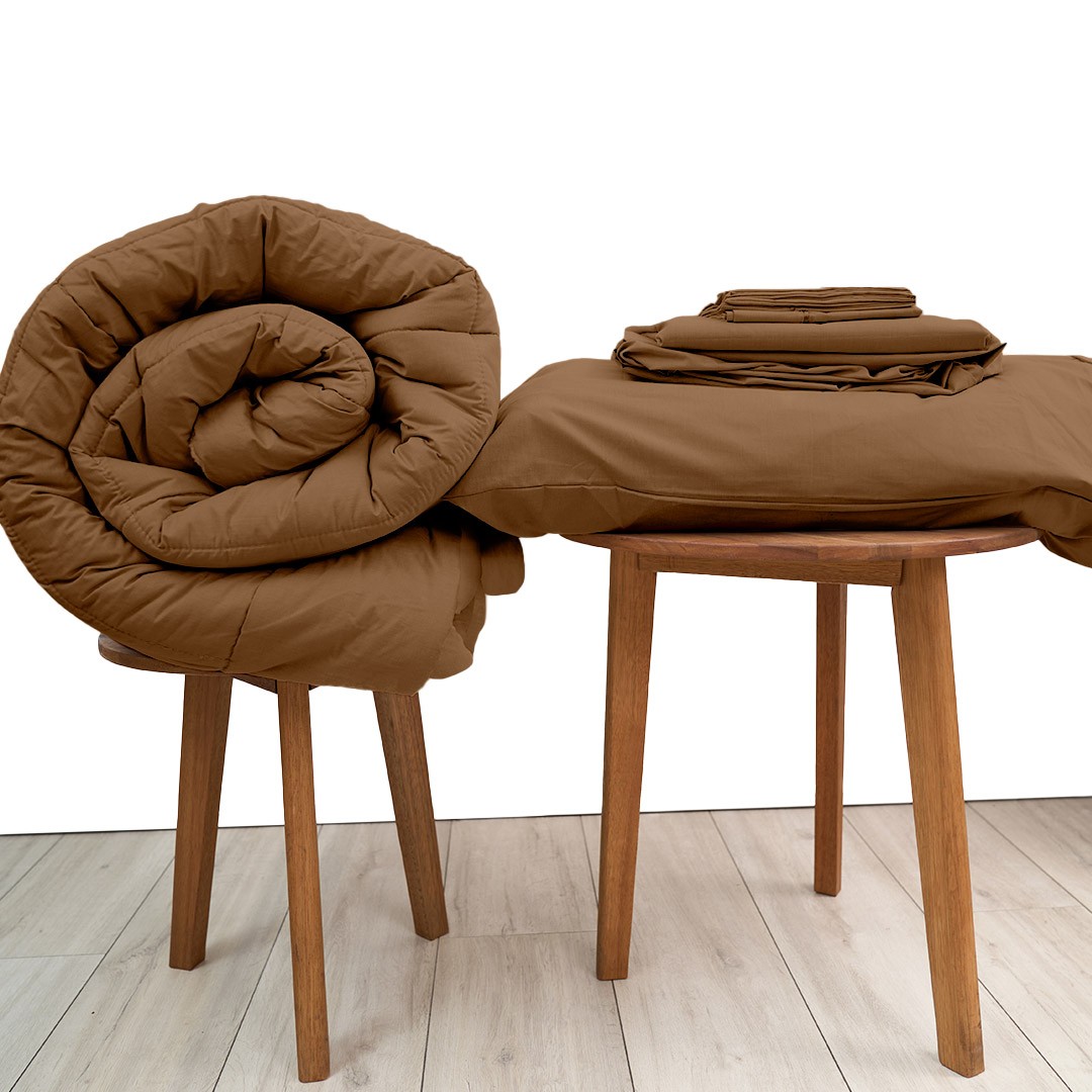 Basic Bedpack con cobertor hipoalergénico 150 hilos color chocolate 100% algodón