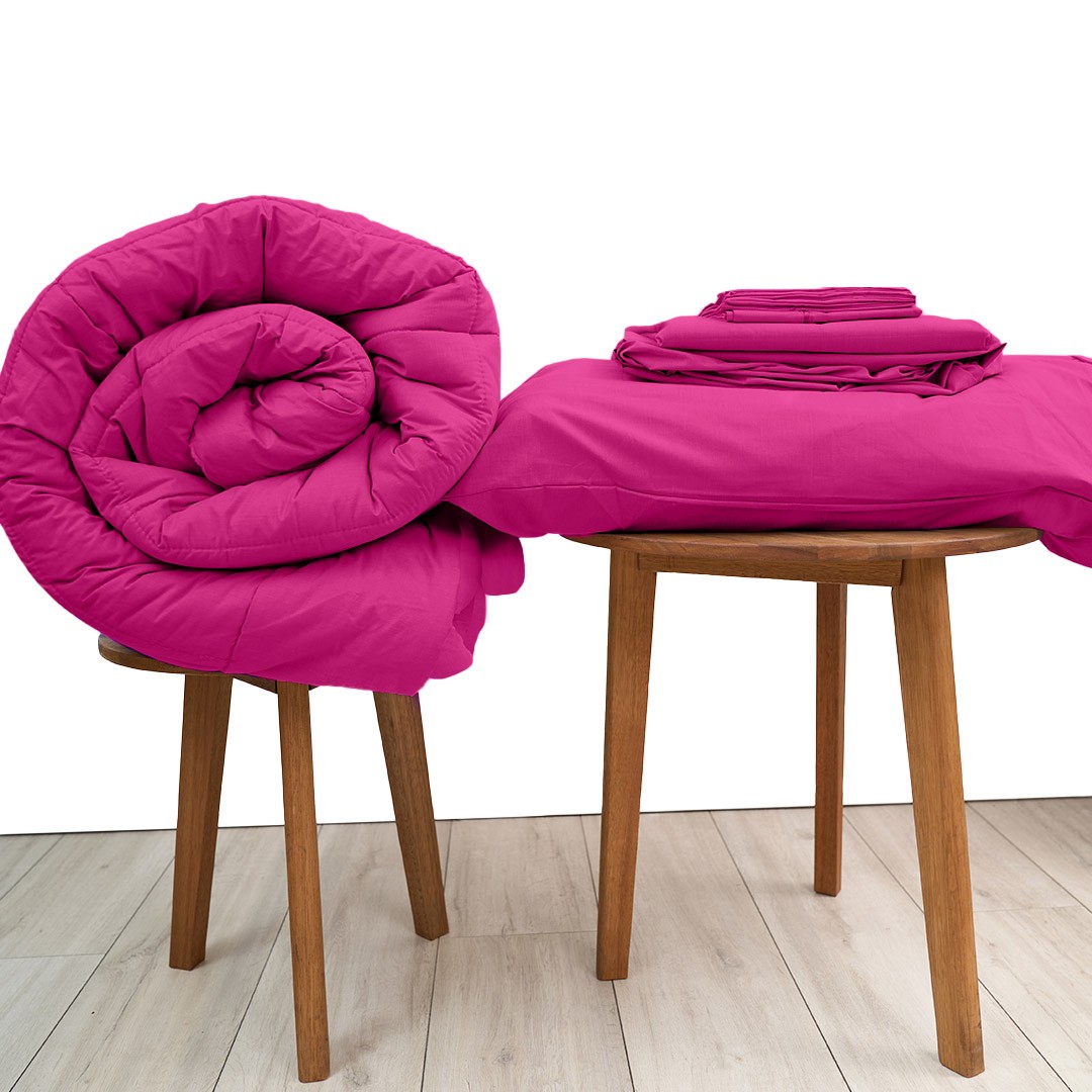 Basic Bedpack con cobertor hipoalergénico 150 hilos color fucsia 100% algodón