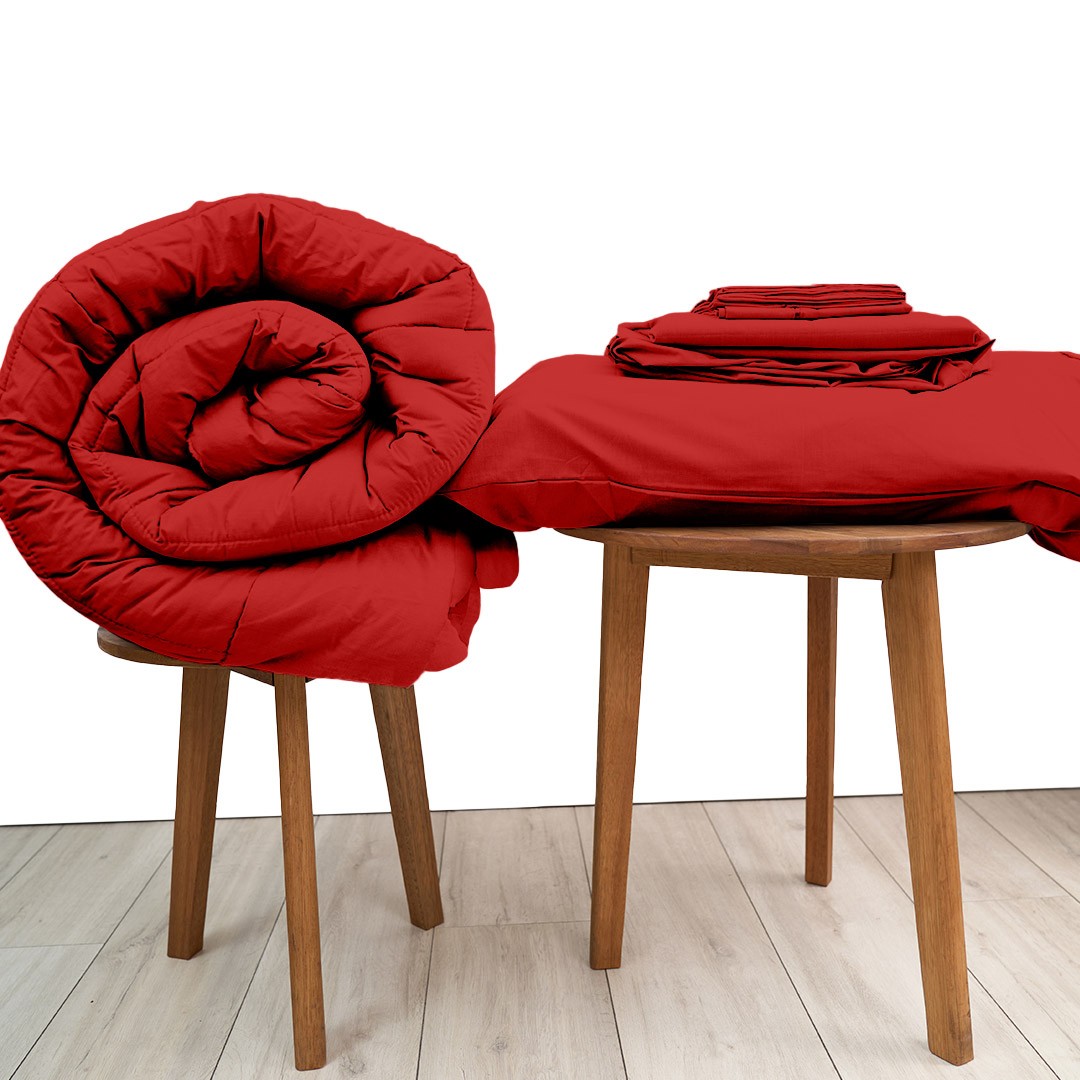 Basic Bedpack con cobertor hipoalergénico 150 hilos color rojo 100% algodón