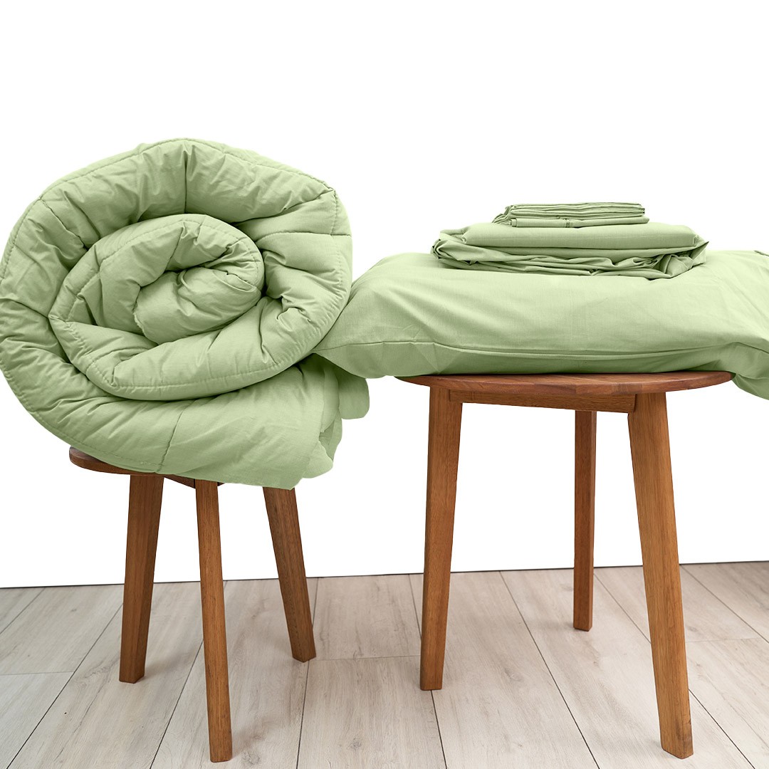 Basic Bedpack con cobertor hipoalergénico 150 hilos color verde 100% algodón