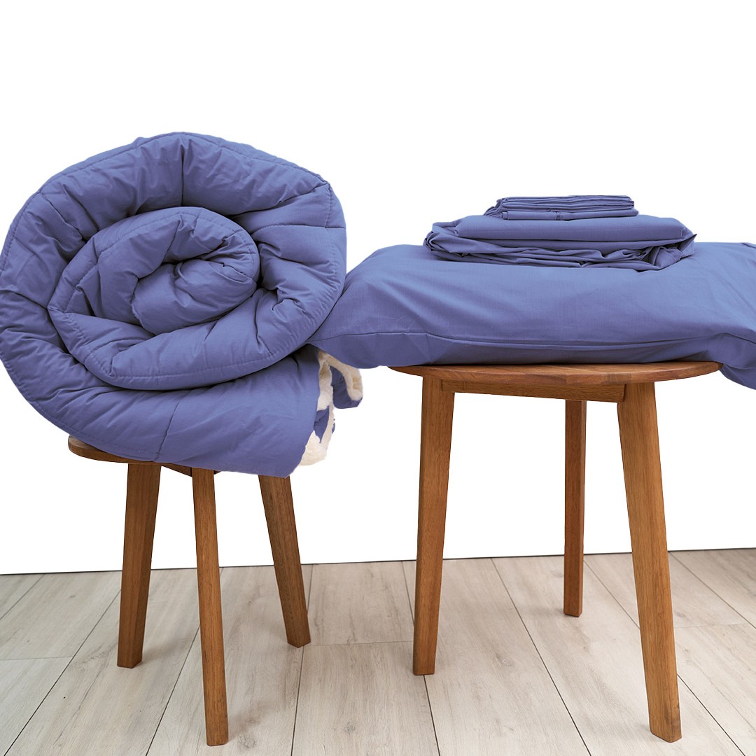 Basic Bedpack con edredón con reversible de corderito 150 hilos color azul acero 100% algodón