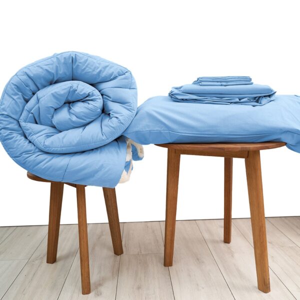 Basic Bedpack con edredón con reversible de corderito 150 hilos color azul cielo 100% algodón