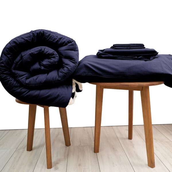 Basic Bedpack con edredón con reversible de corderito 150 hilos color azul marino 100% algodón