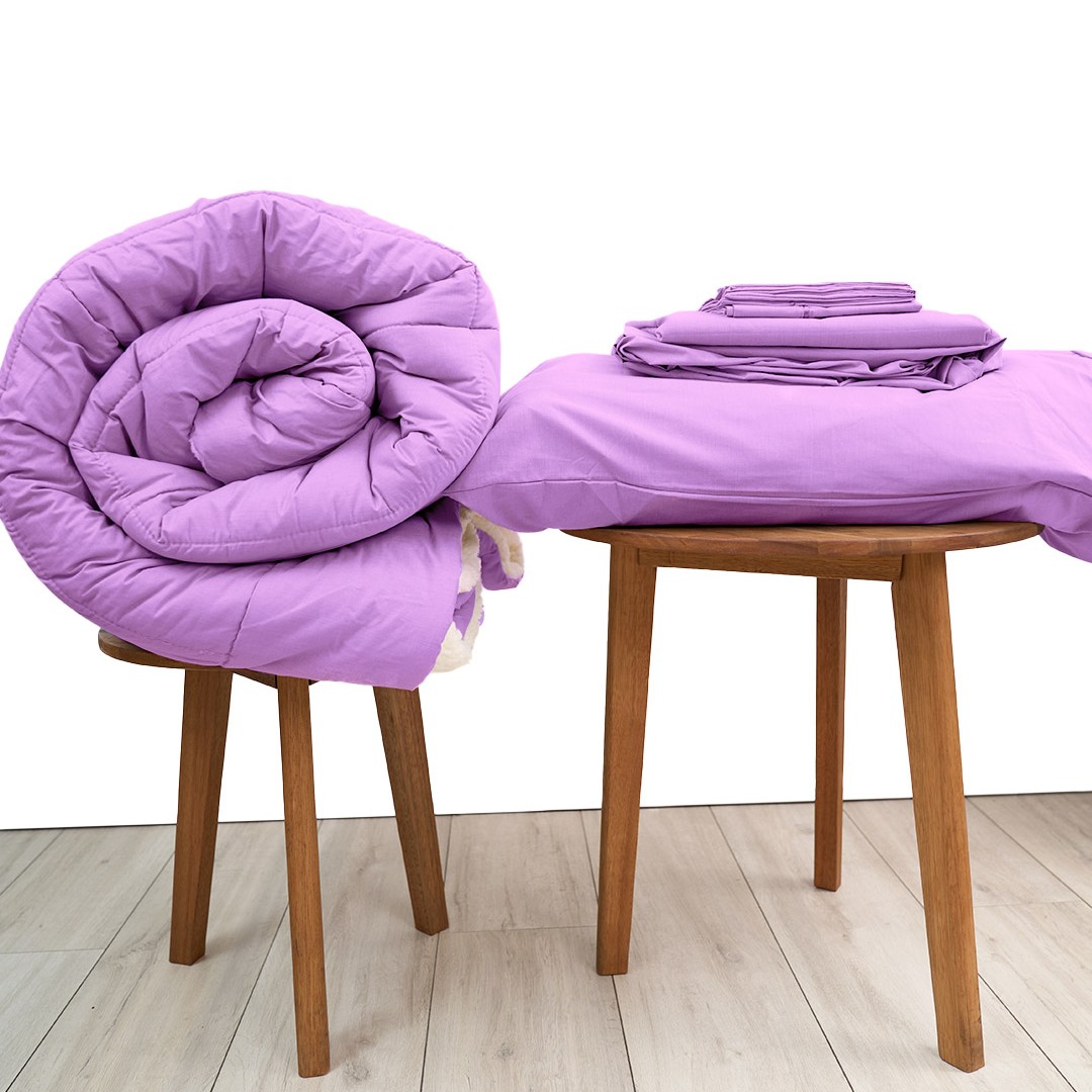 Basic Bedpack con edredón con reversible de corderito 150 hilos color lila 100% algodón