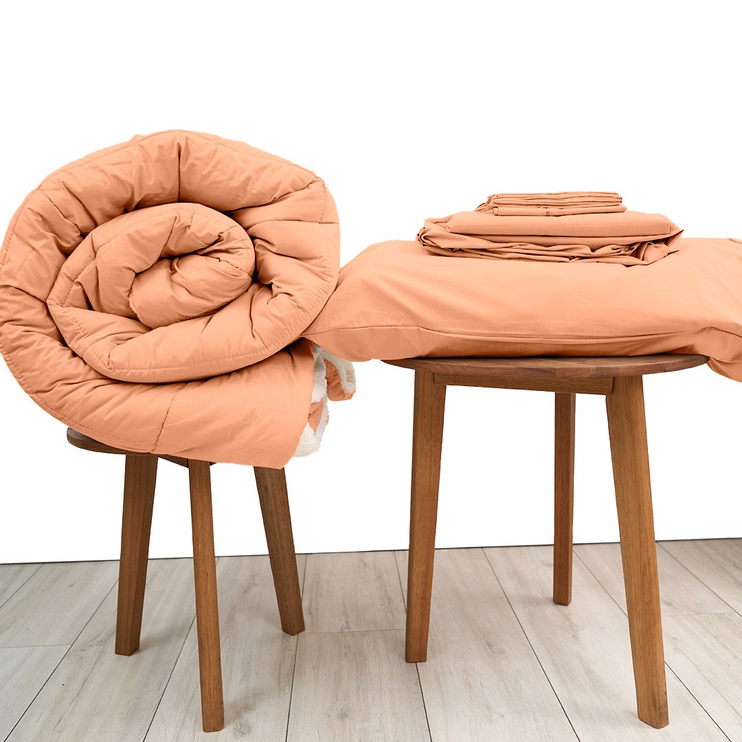 Basic Bedpack con edredón con reversible de corderito 150 hilos color melón 100% algodón