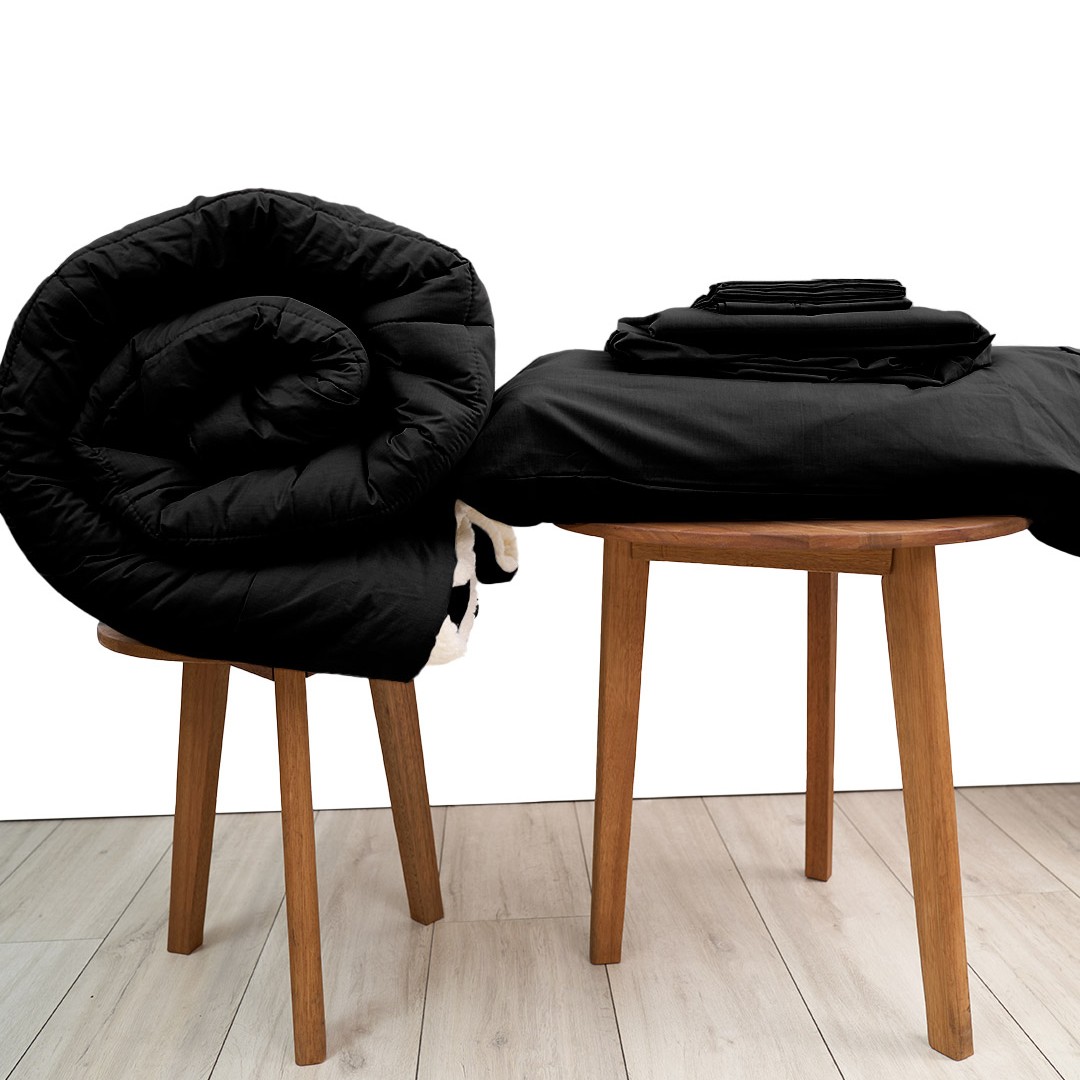 Basic Bedpack con edredón con reversible de corderito 150 hilos color negro 100% algodón