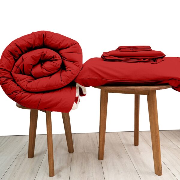 Basic Bedpack con edredón con reversible de corderito 150 hilos color rojo 100% algodón