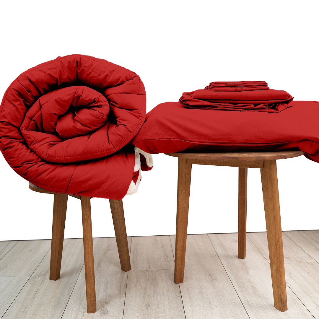 Basic Bedpack con edredón con reversible de corderito 150 hilos color rojo 100% algodón