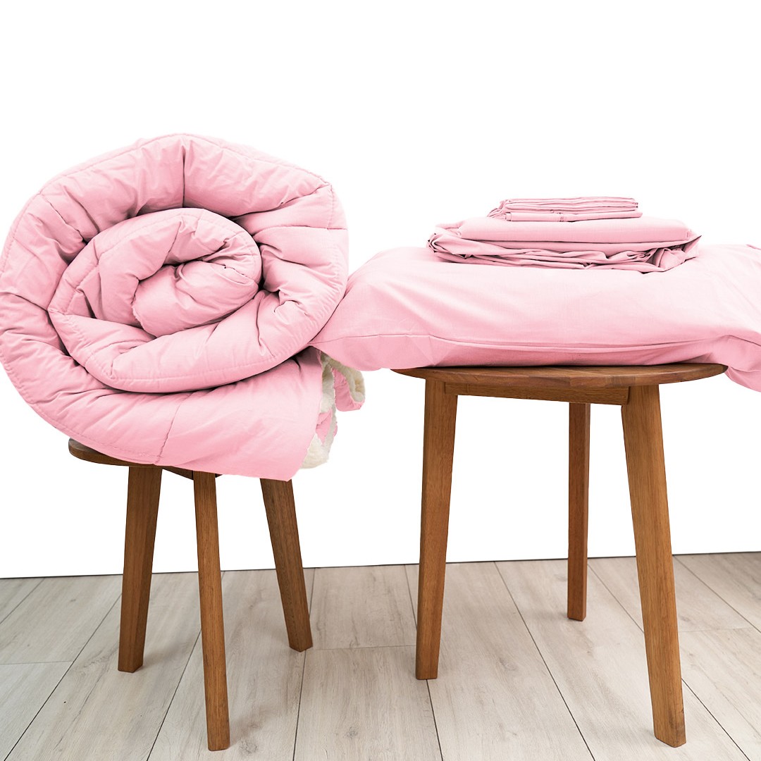 Basic Bedpack con edredón con reversible de corderito 150 hilos color rosa 100% algodón