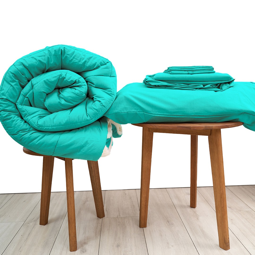 Basic Bedpack con edredón con reversible de corderito 150 hilos color turquesa 100% algodón