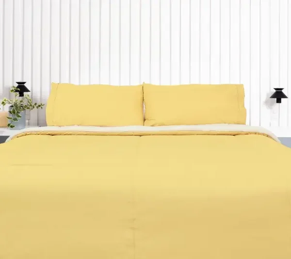 Edredón con Reversible de Corderito 150 hilos color amarillo 100% algodón