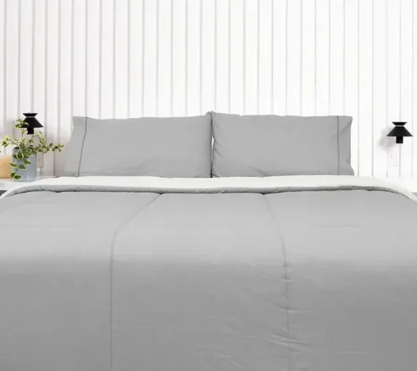 Edredón con Reversible de Corderito 400 hilos color gris 100% algodón