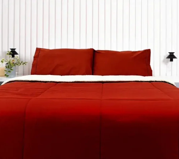 Edredón con Reversible de Corderito 150 hilos color rojo 100% algodón