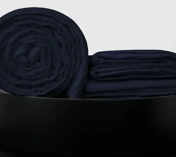 Full Bedpack con cobertor hipoalergénico 150 hilos color azul marino 100% algodón