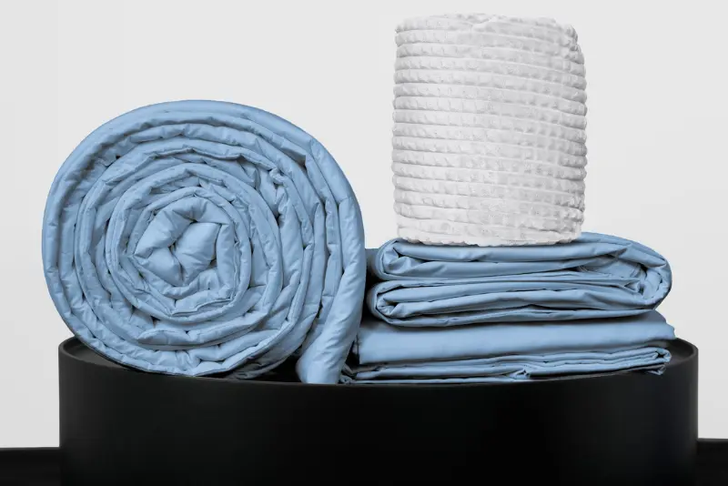 Full Bedpack con edredón con reversible de corderito 150 hilos color azul cielo 100% algodón