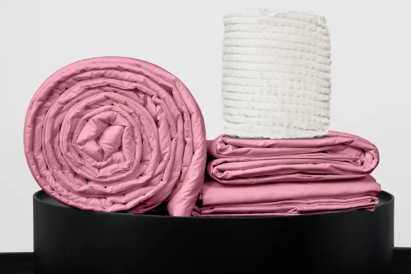 Full Bedpack con edredón con reversible de corderito 150 hilos color rosado 100% algodón