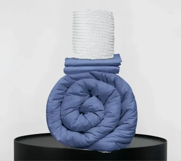 Medium Bedpack con edredón con reversible de corderito 150 hilos color azul acero 100% algodón