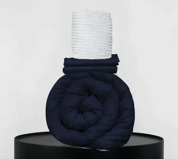 Medium Bedpack con edredón con reversible de corderito 150 hilos color azul marino 100% algodón