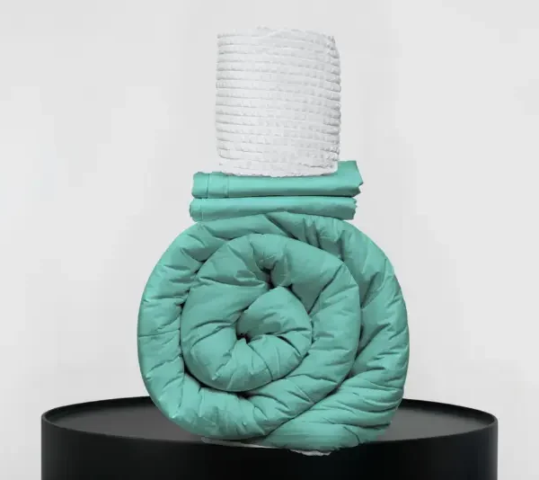Medium Bedpack con edredón con reversible de corderito 150 hilos color turquesa 100% algodón