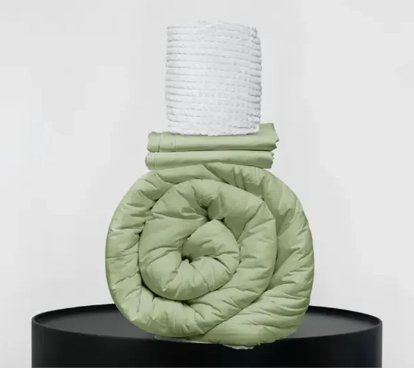 Medium Bedpack con edredón con reversible de corderito 150 hilos color verde 100% algodón