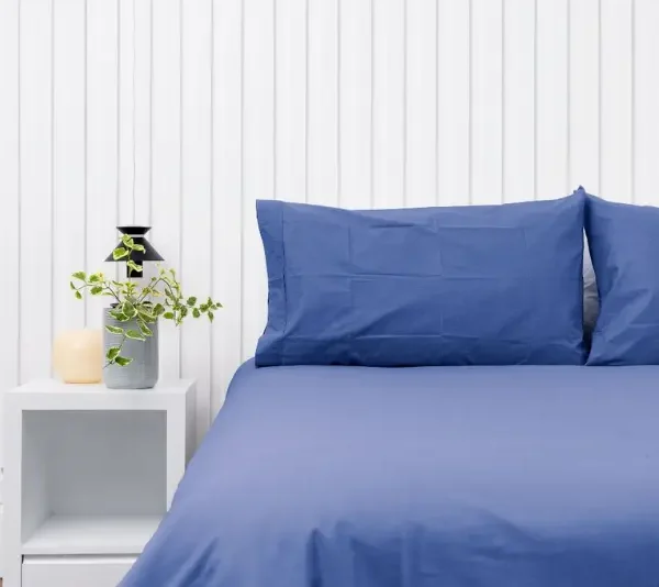 Par de fundas de almohadas 150 hilos color azul acero 100% algodón