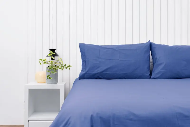 Par de fundas de almohadas 150 hilos color azul acero 100% algodón