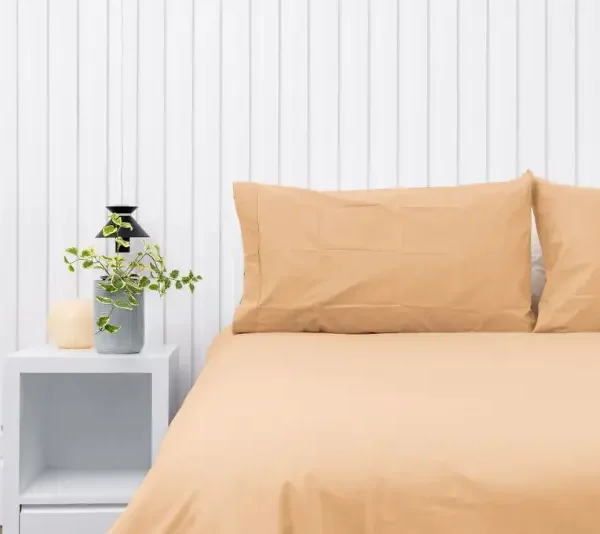 Par de fundas de almohadas 150 hilos color beige 100% algodón