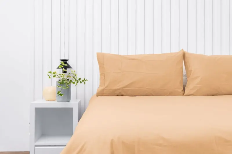 Par de fundas de almohadas 150 hilos color beige 100% algodón